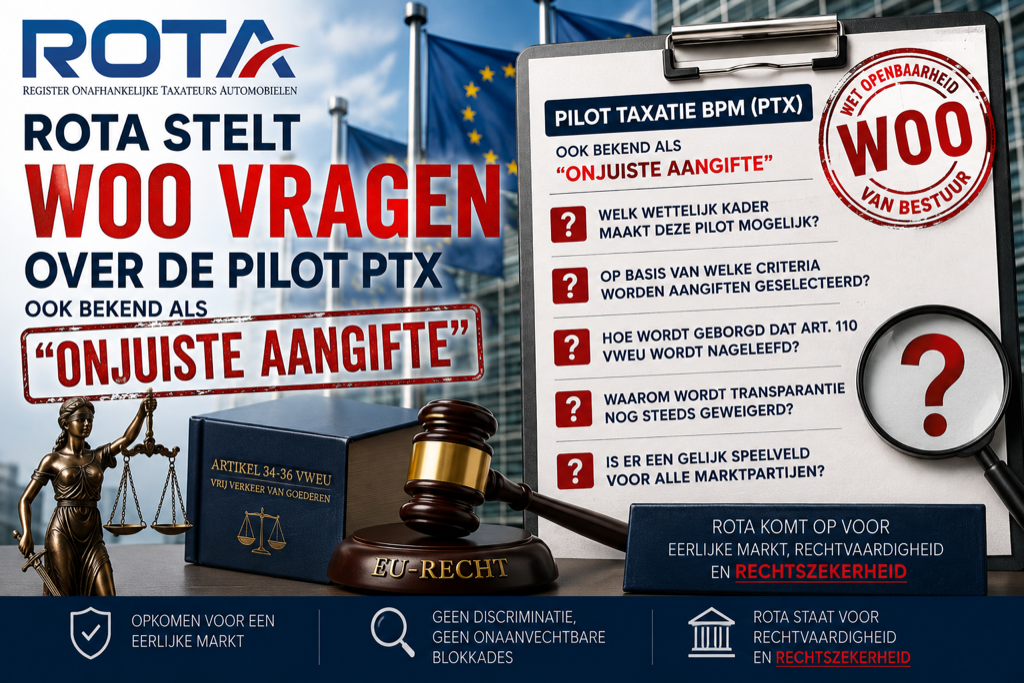 ROTA stelt Woo-vragen over de Pilot Taxatie BPM (PTX), ook bekend als de onjuiste-aangifte-praktijk