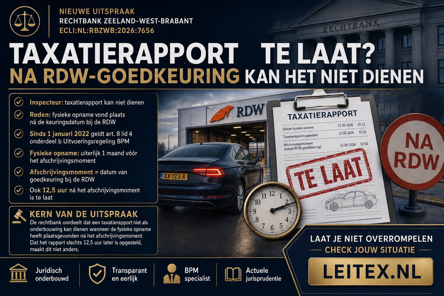 Rechtbank Zeeland-West-Brabant: taxatierapport kan niet dienen als de fysieke opname na de RDW-goedkeuring heeft plaatsgevonden